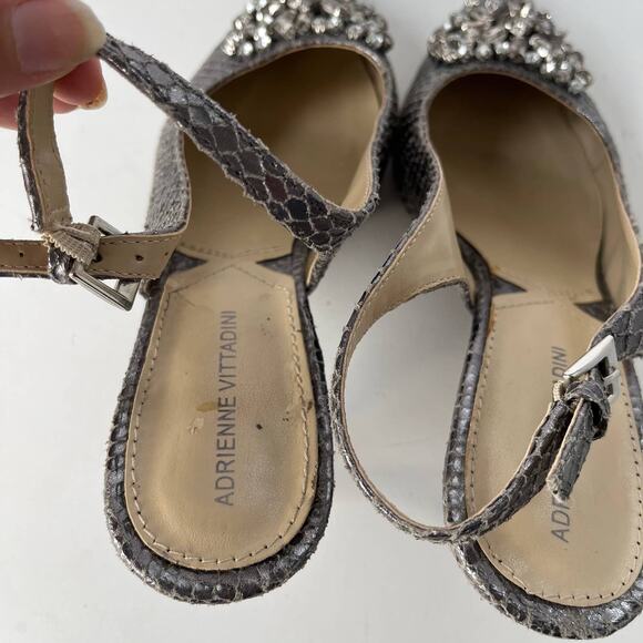 Adrienne Vittadini Surya Slingback Shoes Sz 6M Snake Skin Crystals Pewter Glam - Picture 11 of 15